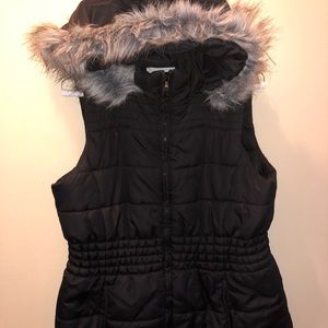New York & company faux fur hood vest